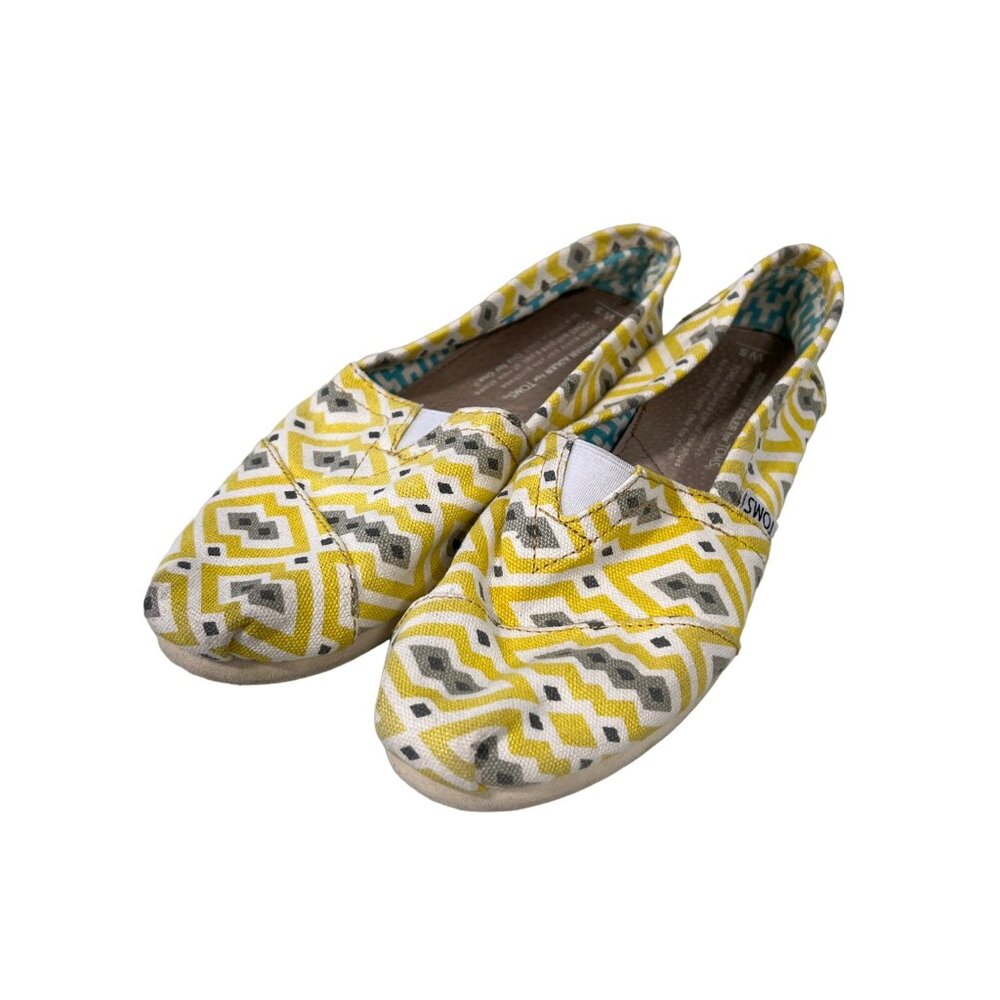 TOMS Jonathan Adler Flats 5 Yellow Tribal Print Canvas Slip On Comfort Boho